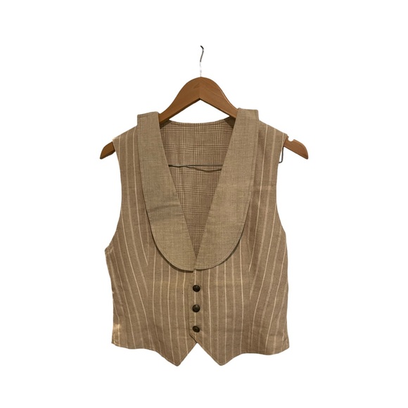 Home sewn reversible 90s Tailored Cotton vest hand made antler buttons Small - Picture 3 of 4